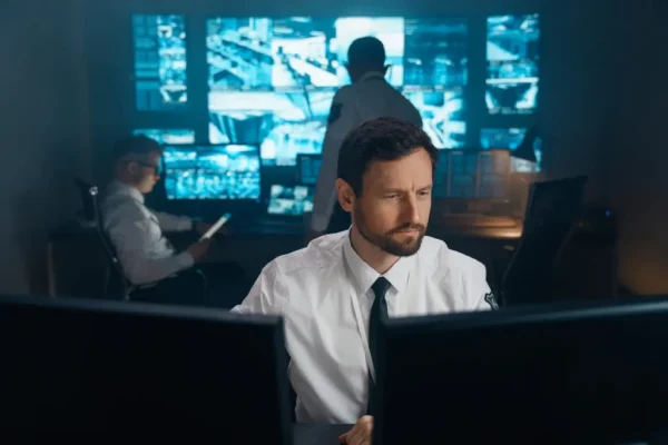cyber security professional working in an office